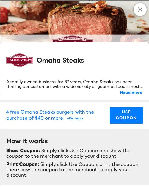 Omaha Steaks Savvy Perks