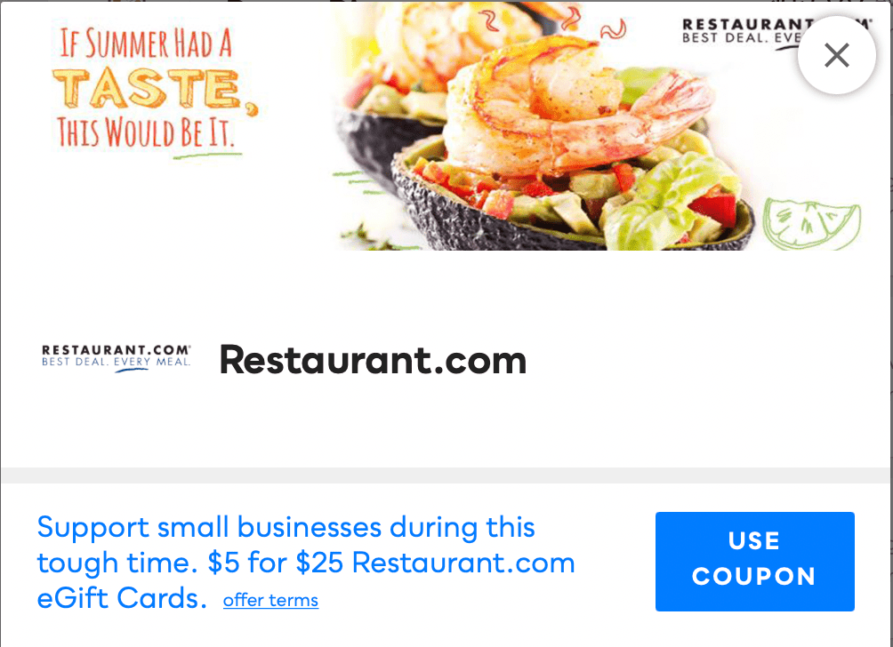 Restaurant.com Savvy Perks