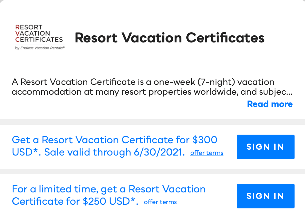 Resort Vacation Certificates Savvy Perks