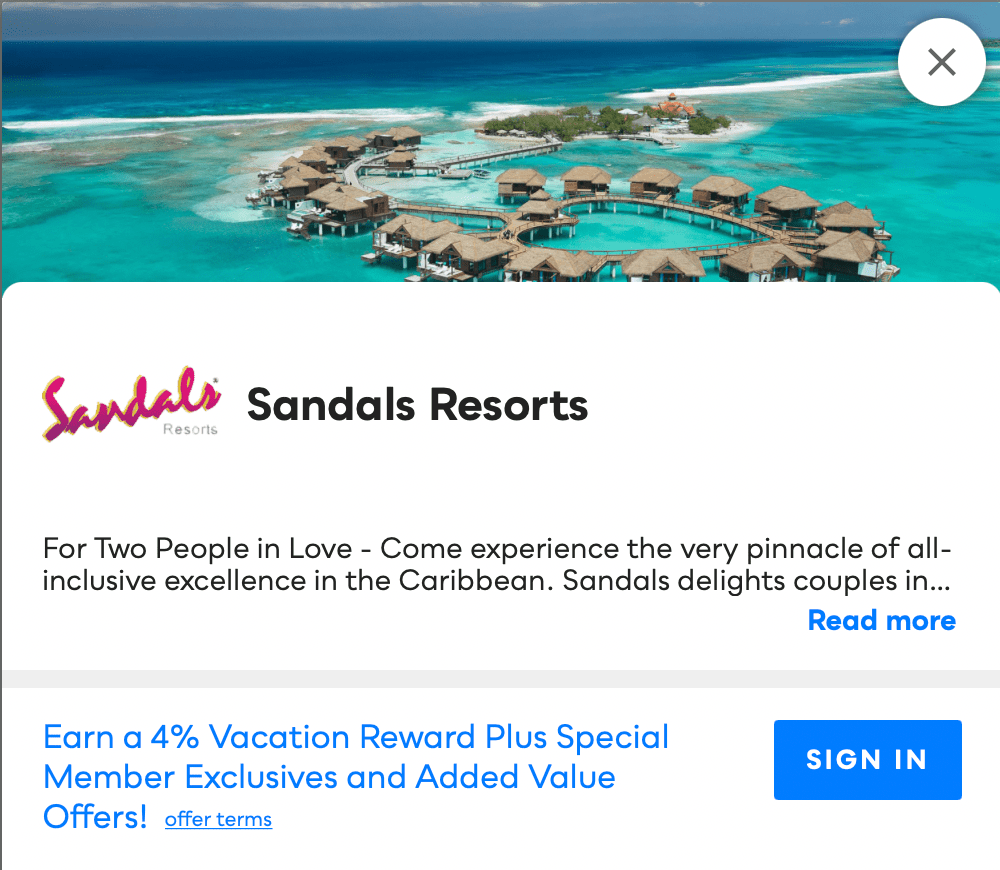 Sandals Resort Savvy Perks