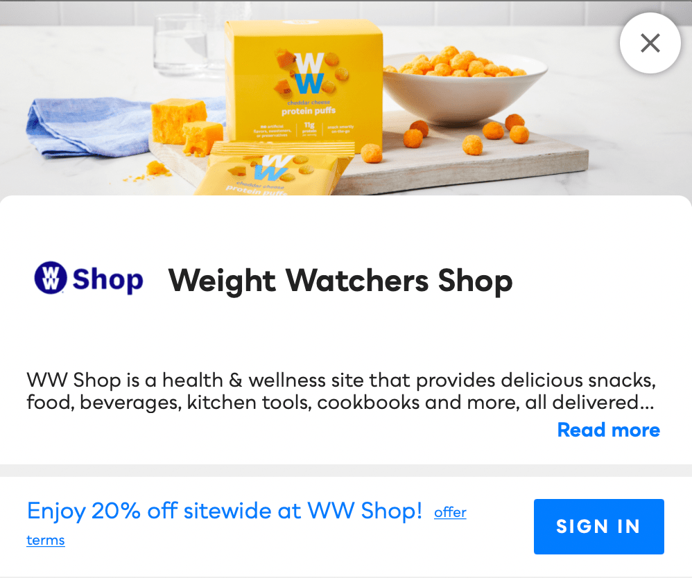 Weight Watchers Shop Savvy Perks