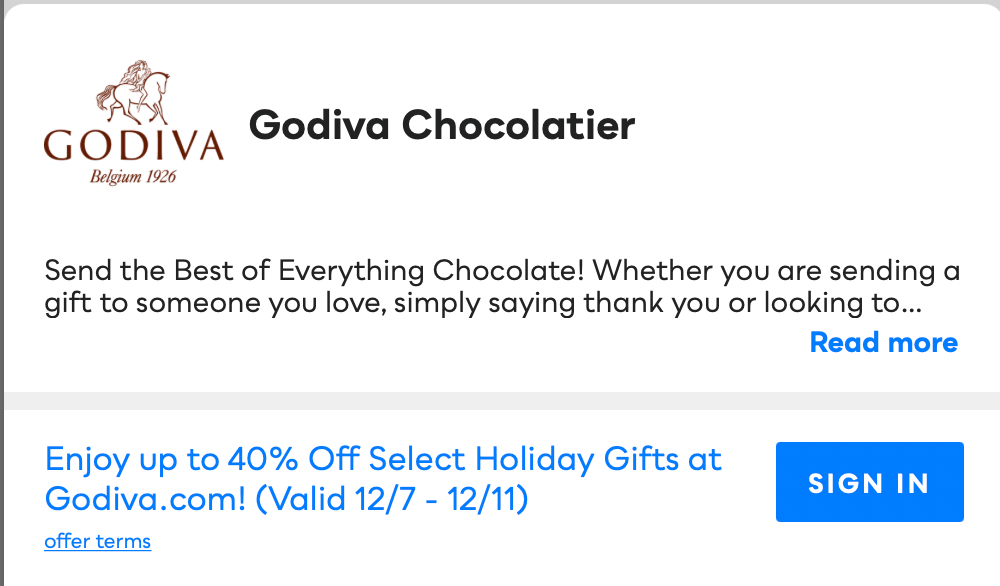 Godiva Chocolatier Savvy Perks