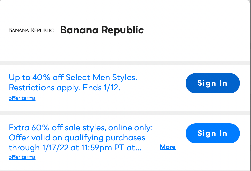 Banana Republic Savvy Perks