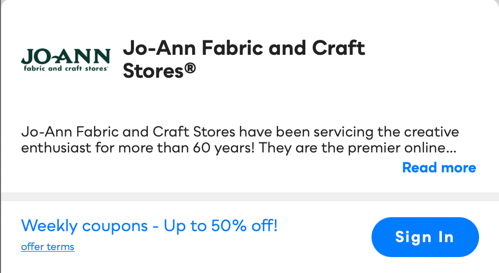 Joann Fabric and Craft Stores Savvy Perks