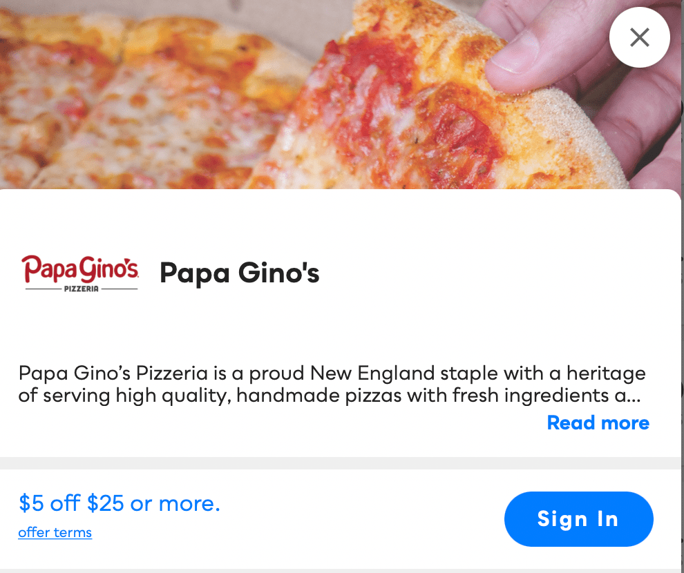 Papa Gino's Pizza Savvy Perks